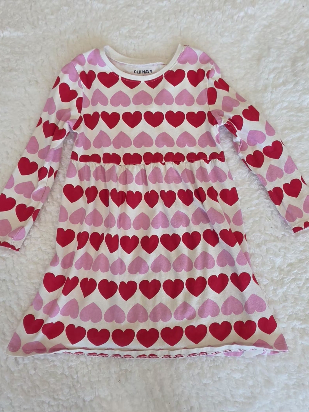 Old Navy Pink and Red Heart-Print Long-Sleeve Pajama Dress